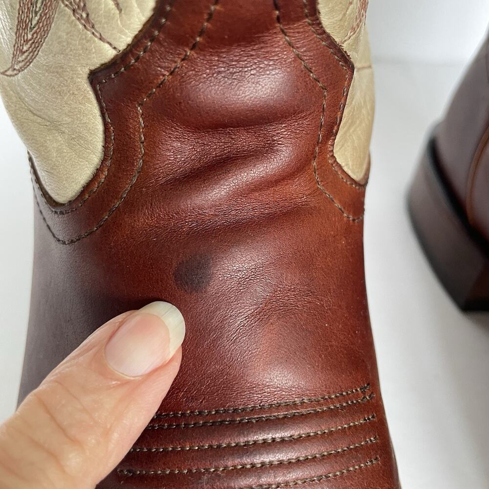 Vintage Tony Lama Roper Cowboy Boots Men’s 8.5 D Brown & Cream Leather USA Made - Picture 11 of 16